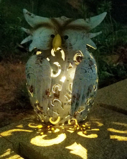 Decoratiune de Gradina cu Lampa solara, Model Bufnita, Iluminare Led si Incarcare Solara,din Fier