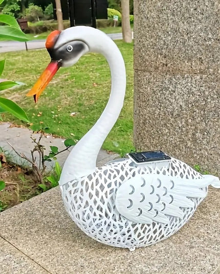 Decoratiune de Gradina cu Lampa solara, Model Lebada, Iluminare Led si Incarcare Solara,din Fier