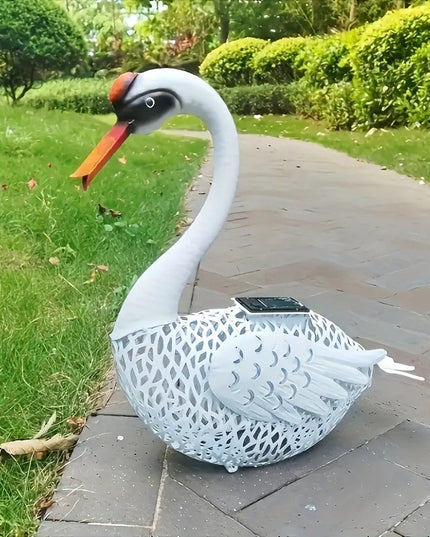 Decoratiune de Gradina cu Lampa solara, Model Lebada, Iluminare Led si Incarcare Solara,din Fier