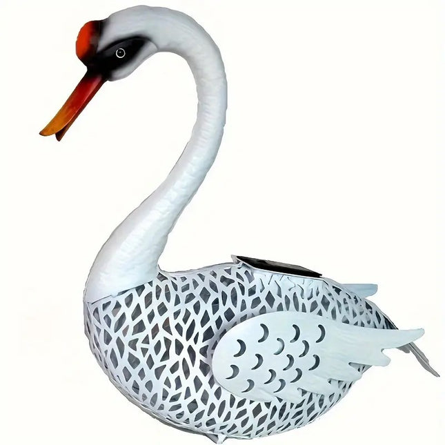 Decoratiune de Gradina cu Lampa solara, Model Lebada, Iluminare Led si Incarcare Solara,din Fier