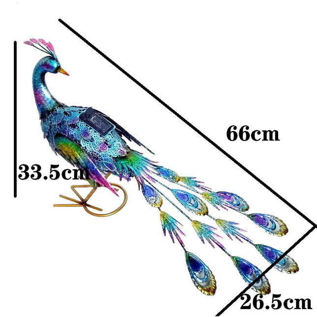 Decoratiune de Gradina cu Lampa solara, Model Paun Pitic, Iluminare Led si Incarcare Solara,din Fier