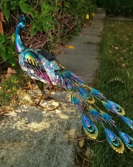 Decoratiune de Gradina cu Lampa solara, Model Paun Pitic, Iluminare Led si Incarcare Solara,din Fier