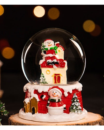 Decoratiune glob cu zapada Mos Craciun pe casa, diametru