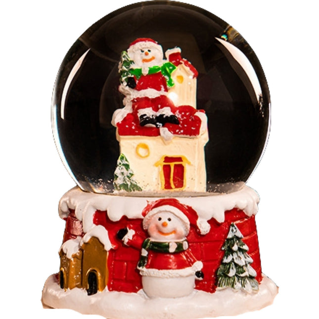 Decoratiune glob cu zapada Mos Craciun pe casa, diametru