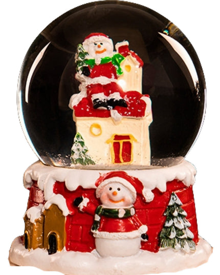 Decoratiune glob cu zapada Mos Craciun pe casa, diametru