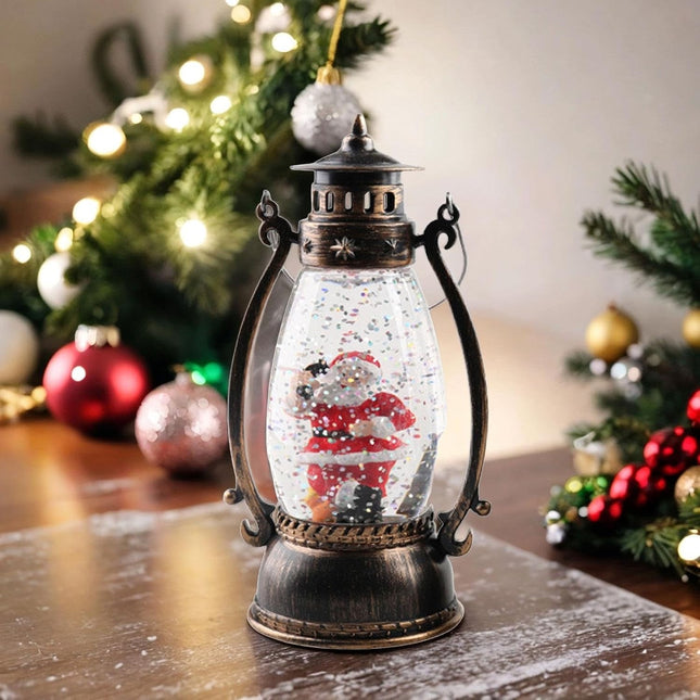 Decoratiune Luminoasa, Felinar de Craciun, cu Lumina LED, Ornament Model Lampa cu Ulei Mos Craciun, cu Maner