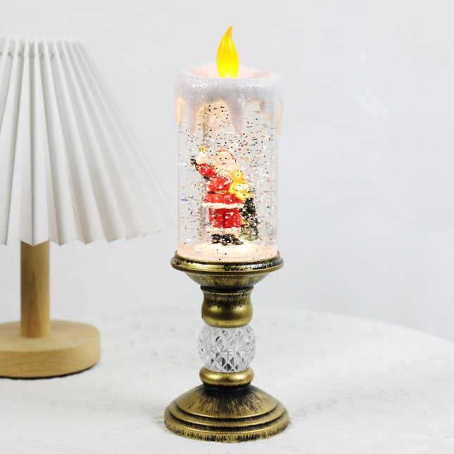 Decoratiune Luminoasa, Lampa de Craciun, cu Lumina LED, Ornament Model Sfesnic cu Lumanare, Mos Craciun