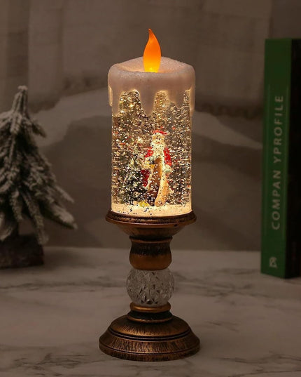 Decoratiune Luminoasa, Lampa de Craciun, cu Lumina LED, Ornament Model Sfesnic cu Lumanare Mos Craciun si Bradul