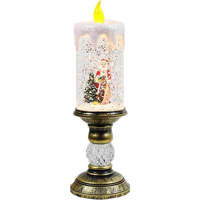 Decoratiune Luminoasa, Lampa de Craciun, cu Lumina LED, Ornament Model Sfesnic cu Lumanare Mos Craciun si Bradul