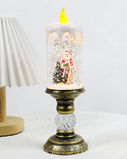 Decoratiune Luminoasa, Lampa de Craciun, cu Lumina LED, Ornament Model Sfesnic cu Lumanare Mos Craciun si Bradul