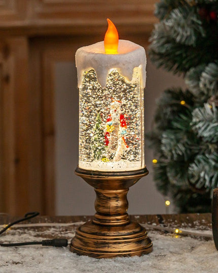 Decoratiune Luminoasa, Lampa de Craciun, cu Lumina LED, Ornament Model Sfesnic cu Lumanare Mos Craciun si Bradul