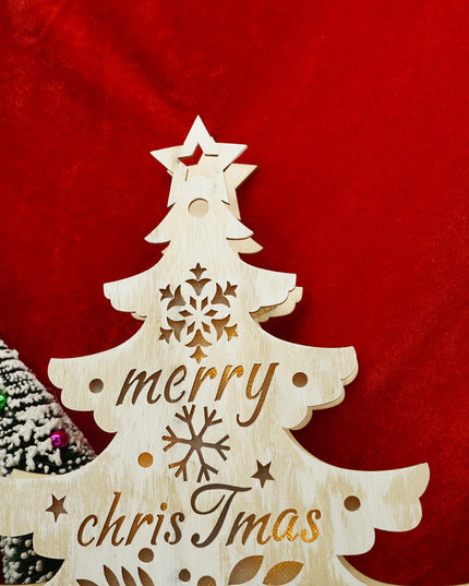 Decoratiune luminoasa, model de Brad cu inscriptie Marry Christmas