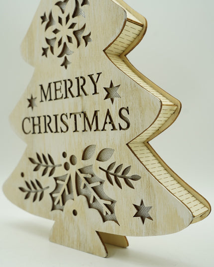 Decoratiune luminoasa, model de Brad cu inscriptie Marry Christmas