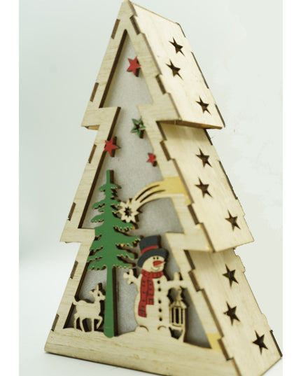 Decoratiune luminoasa, model de Brad cu Om de zapada