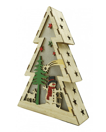 Decoratiune luminoasa, model de Brad cu Om de zapada