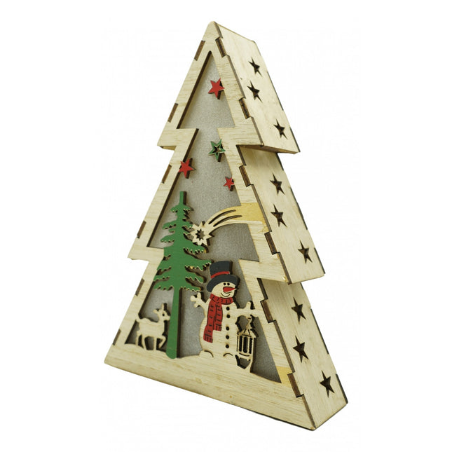 Decoratiune luminoasa, model de Brad cu Om de zapada