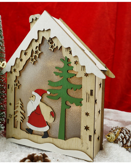 Decoratiune luminoasa, model de Casa cu Mos Craciun