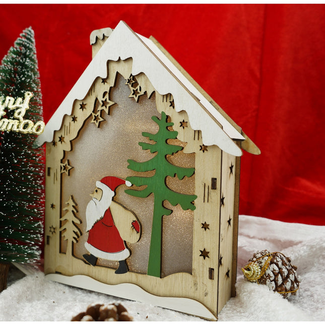 Decoratiune luminoasa, model de Casa cu Mos Craciun