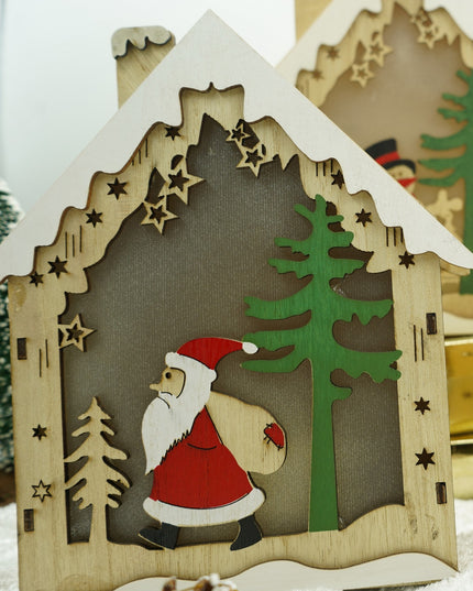 Decoratiune luminoasa, model de Casa cu Mos Craciun