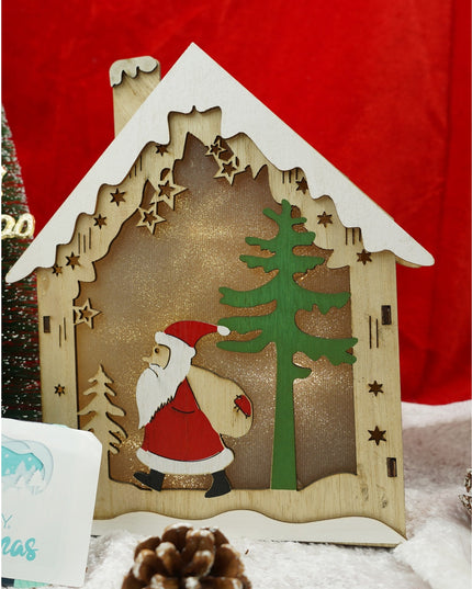 Decoratiune luminoasa, model de Casa cu Mos Craciun