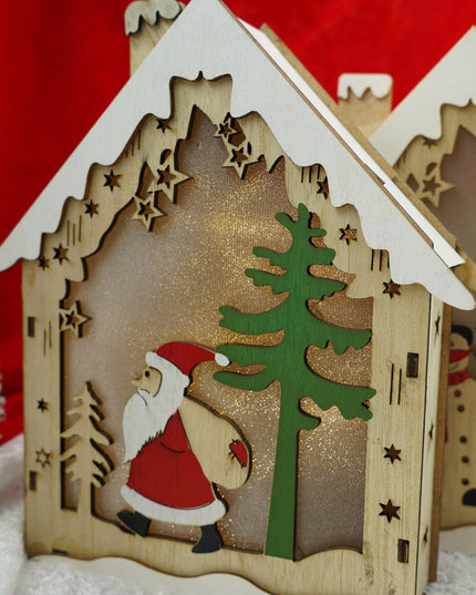 Decoratiune luminoasa, model de Casa cu Mos Craciun