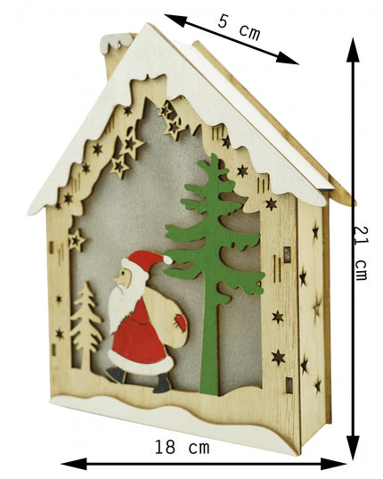 Decoratiune luminoasa, model de Casa cu Mos Craciun