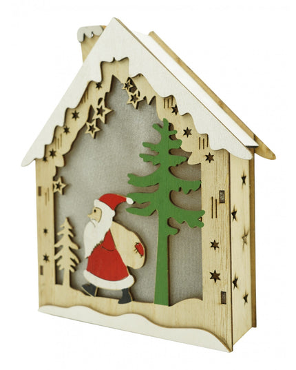 Decoratiune luminoasa, model de Casa cu Mos Craciun