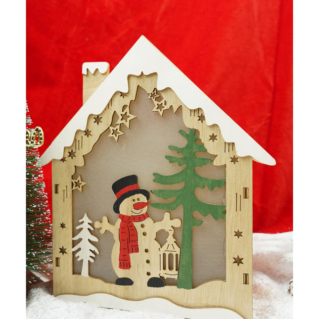 Decoratiune luminoasa, model de Casa cu Om de zapada