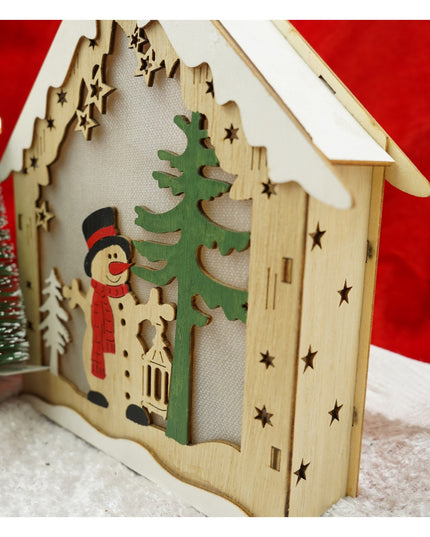 Decoratiune luminoasa, model de Casa cu Om de zapada
