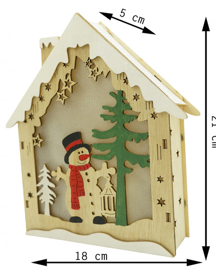 Decoratiune luminoasa, model de Casa cu Om de zapada