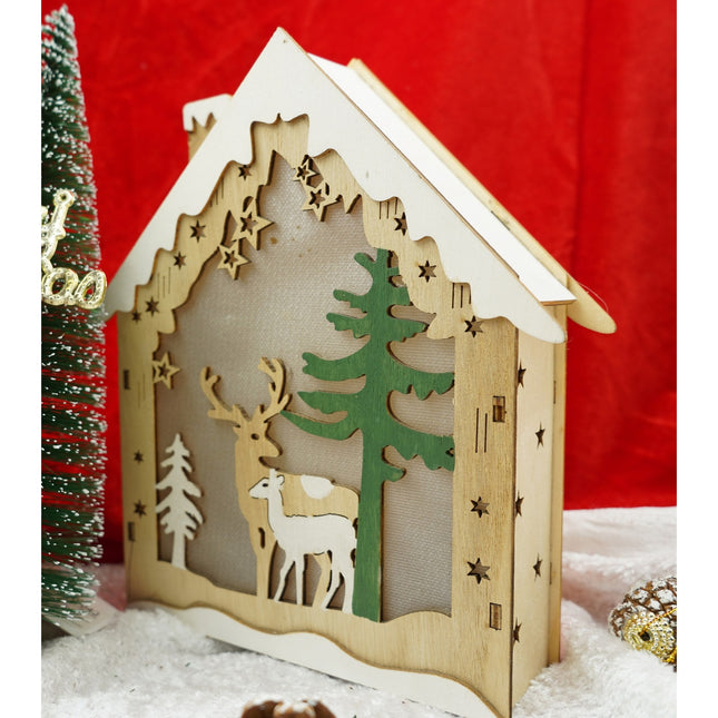 Decoratiune luminoasa, model de Casa cu Reni