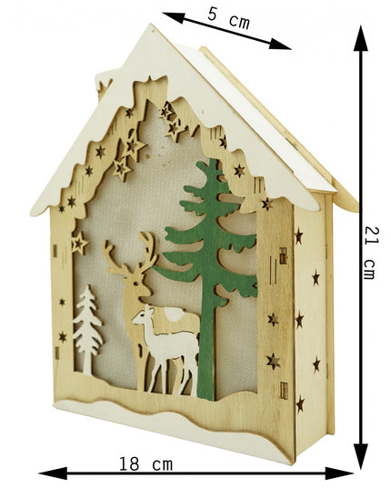 Decoratiune luminoasa, model de Casa cu Reni