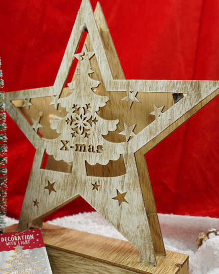 Decoratiune luminoasa, model de Stea cu Brad si inscriptie Marry Christmas