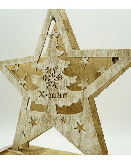 Decoratiune luminoasa, model de Stea cu Brad si inscriptie Marry Christmas