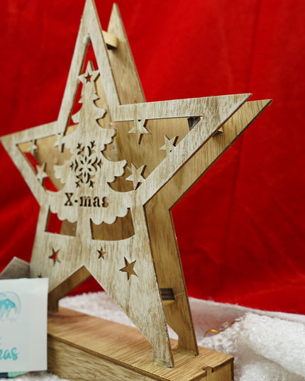 Decoratiune luminoasa, model de Stea cu Brad si inscriptie Marry Christmas