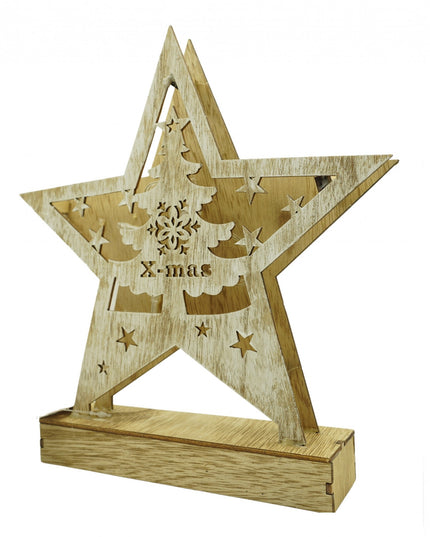 Decoratiune luminoasa, model de Stea cu Brad si inscriptie Marry Christmas