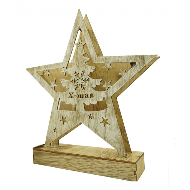 Decoratiune luminoasa, model de Stea cu Brad si inscriptie Marry Christmas