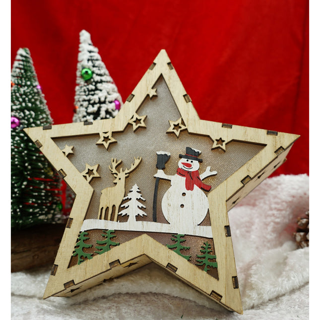 Decoratiune luminoasa, model de Stea cu Om de zapada