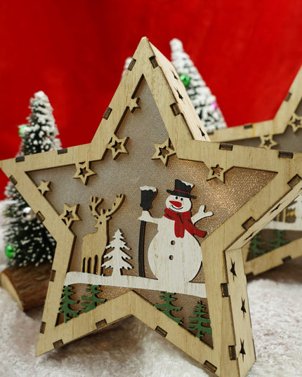 Decoratiune luminoasa, model de Stea cu Om de zapada