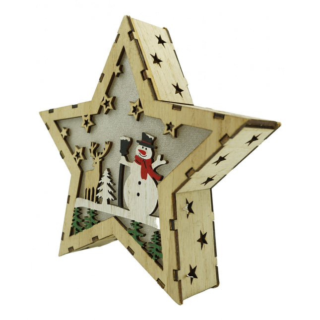 Decoratiune luminoasa, model de Stea cu Om de zapada