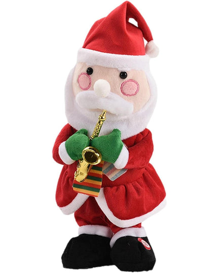 Decoratiune Mos Craciun, Animat, care Canta si Danseaza, cu Saxofon, Imbracat Festiv, Inaltime