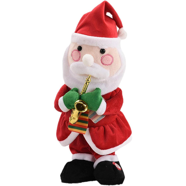 Decoratiune Mos Craciun, Animat, care Canta si Danseaza, cu Saxofon, Imbracat Festiv, Inaltime