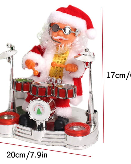 Decoratiune Mos Craciun, Animat, care Canta si Danseaza, cu Tobe, Imbracat Festiv, Inaltime