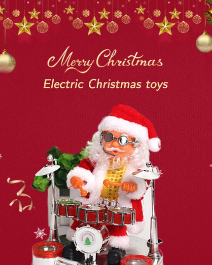 Decoratiune Mos Craciun, Animat, care Canta si Danseaza, cu Tobe, Imbracat Festiv, Inaltime