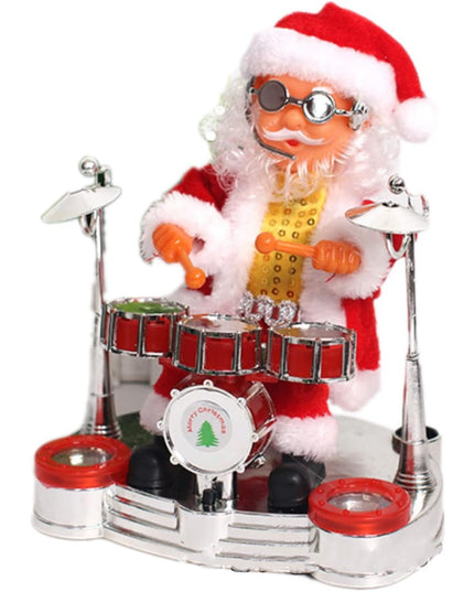 Decoratiune Mos Craciun, Animat, care Canta si Danseaza, cu Tobe, Imbracat Festiv, Inaltime