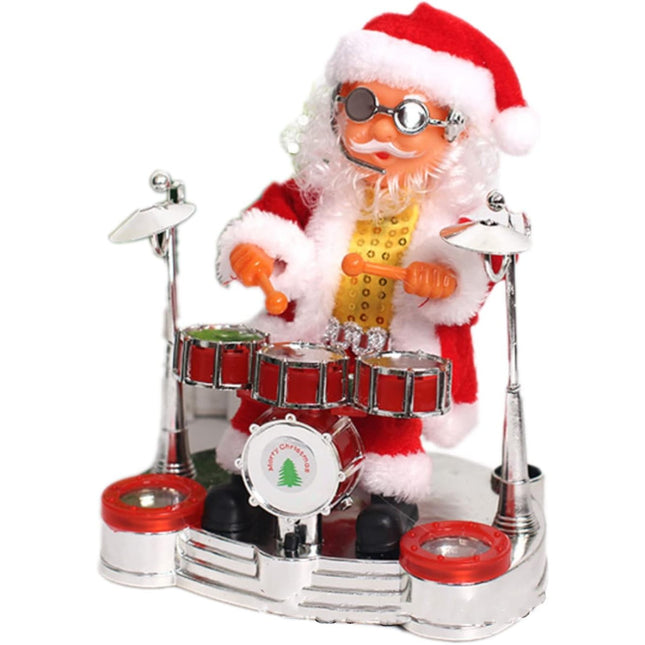 Decoratiune Mos Craciun, Animat, care Canta si Danseaza, cu Tobe, Imbracat Festiv, Inaltime