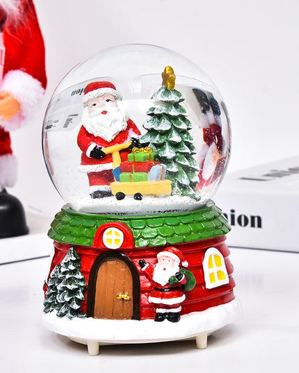 Decoratiune muzicala glob cu zapada, cu lumini si muzica, Mos Craciun