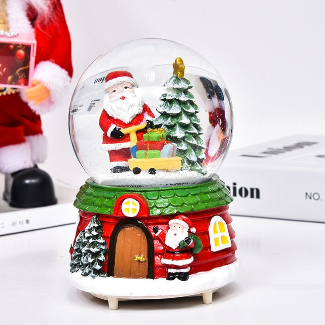 Decoratiune muzicala glob cu zapada, cu lumini si muzica, Mos Craciun