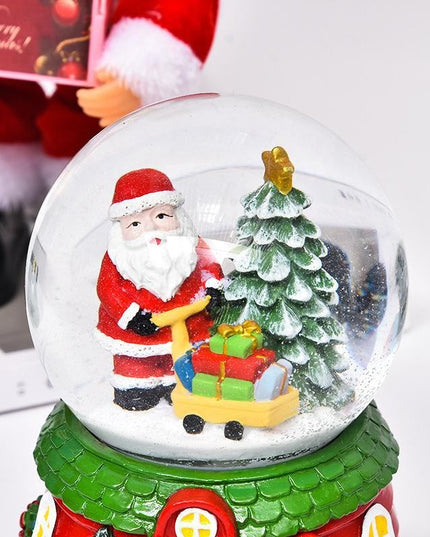 Decoratiune muzicala glob cu zapada, cu lumini si muzica, Mos Craciun