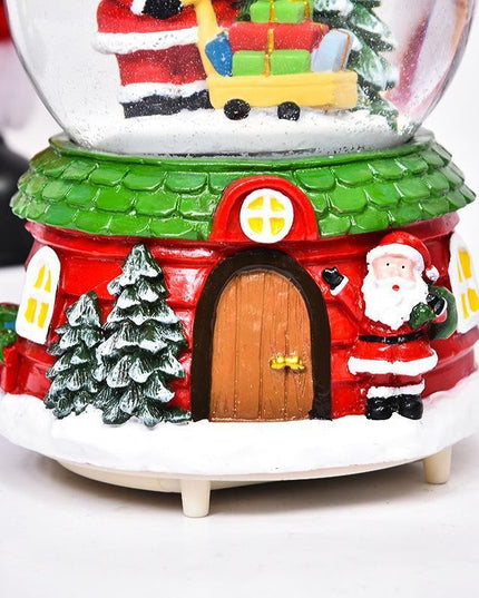 Decoratiune muzicala glob cu zapada, cu lumini si muzica, Mos Craciun